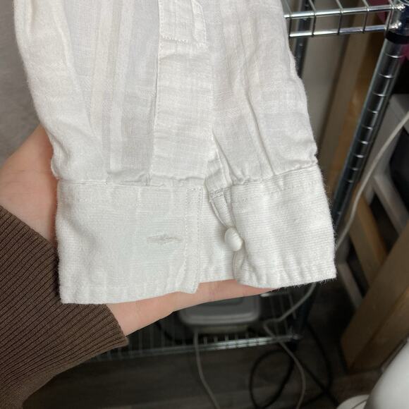 Chico's Womens White Striped Textured Button Up Indian Cotton Shirt Size 2 Large - Picture 10 of 12